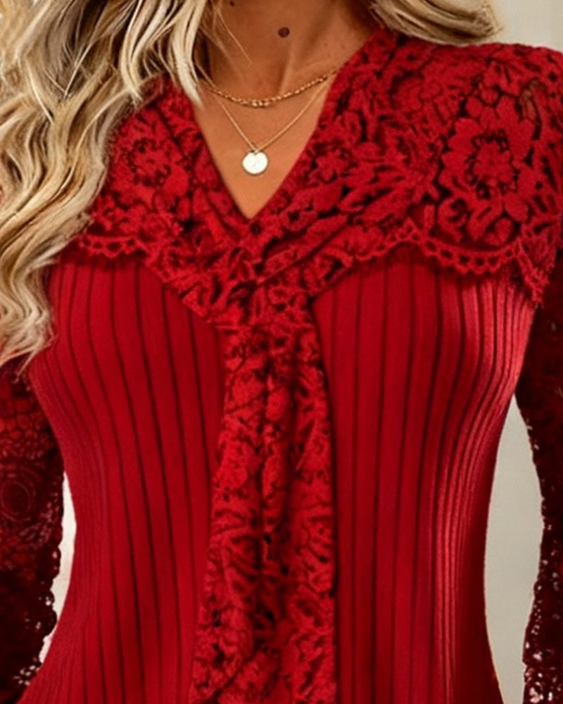 Solid Color Bow Tie Striped Blouse