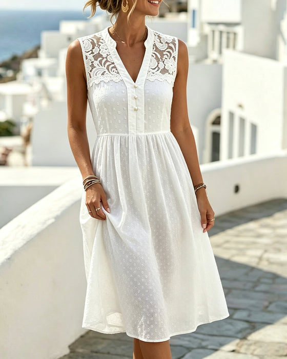 Sleeveless V-Neck Lace Patchwork Dress