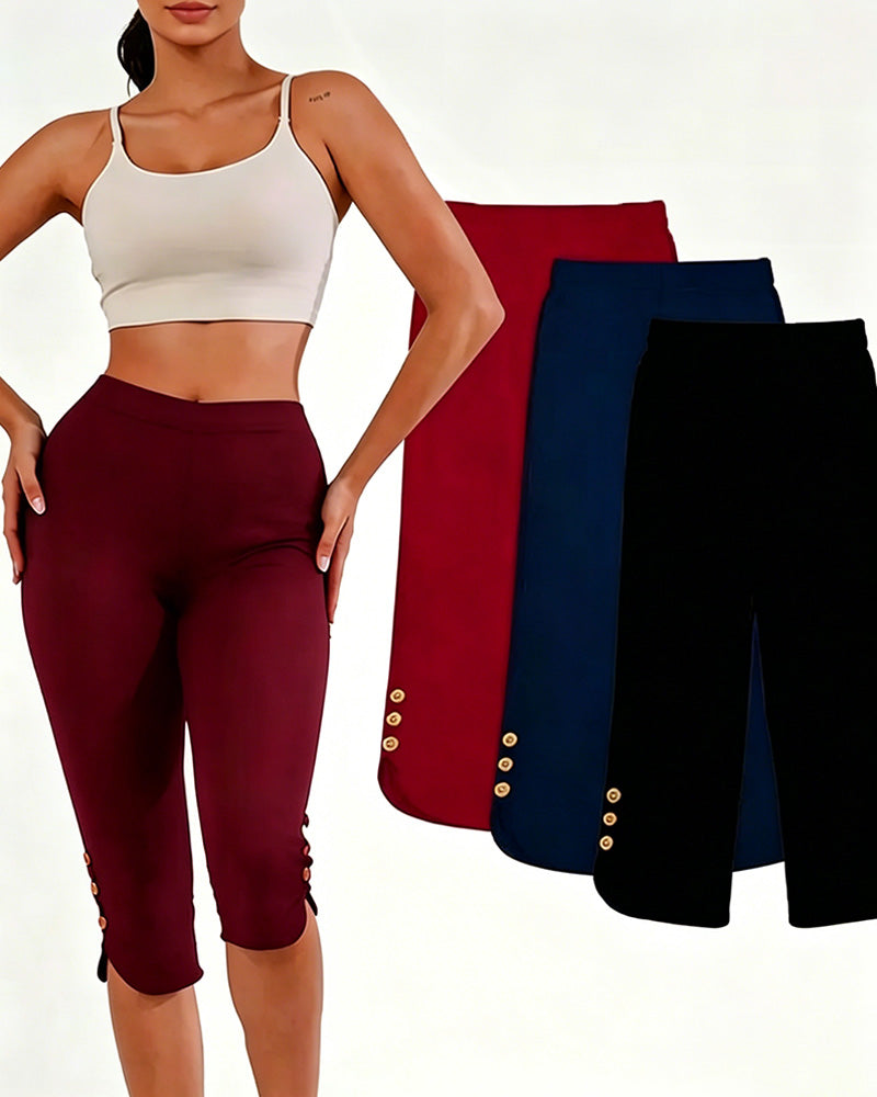 Solid Color Slim-Fit Cropped Leggings