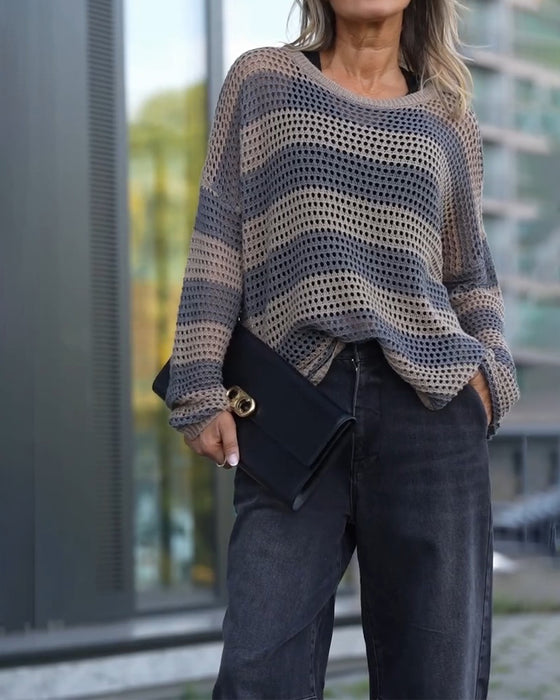 Stripe Cutout Knit Pullover