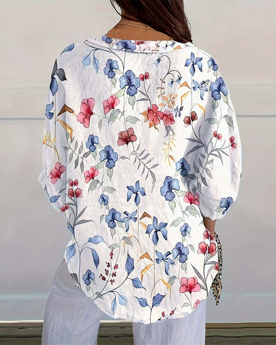 Botanical Floral Print Blouse