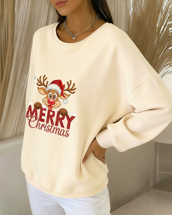 Long-Sleeved Loose-Fitting Printed Sweatshirt