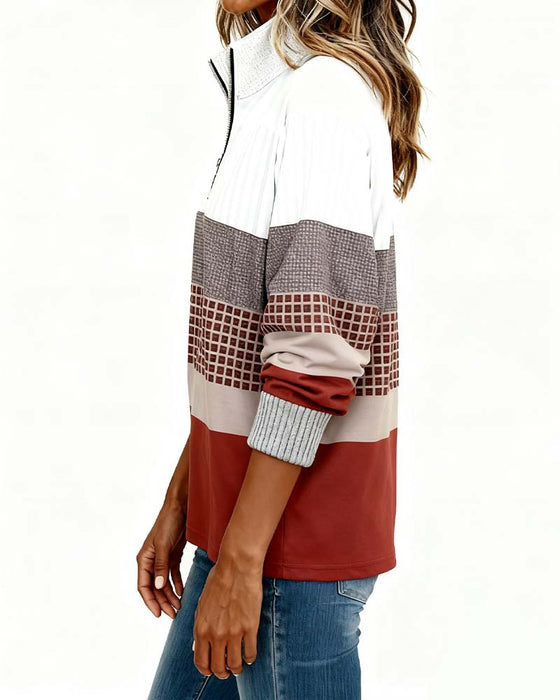 Stand-Up Collar Color-Blocked Sweatshirt