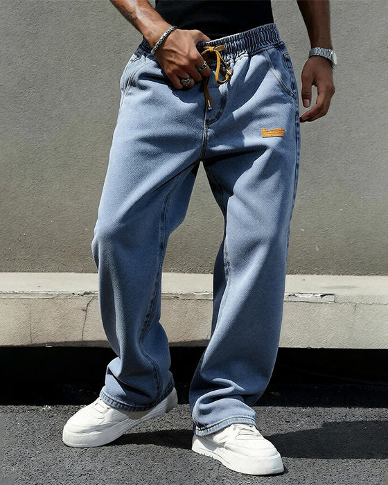 Men's Vintage Elastic Waist Wide Leg Jeans