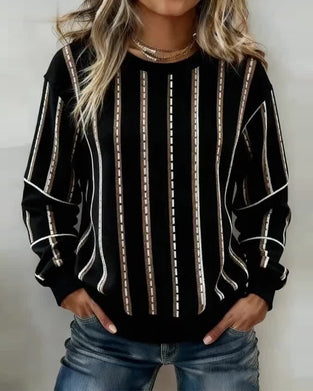 Vertical Striped Crew Neck Sweatshirt