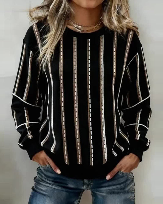 Vertical Striped Crew Neck Sweatshirt