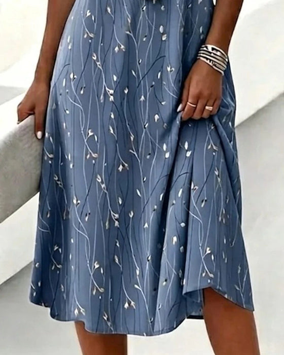 Short-Sleeved V-Neck A-Line Dress