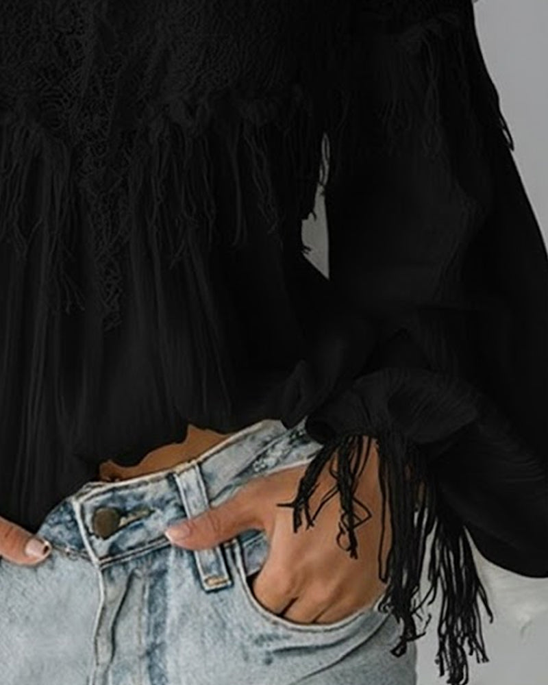 Lace And Tassel Off-The-Shoulder Camisole Top