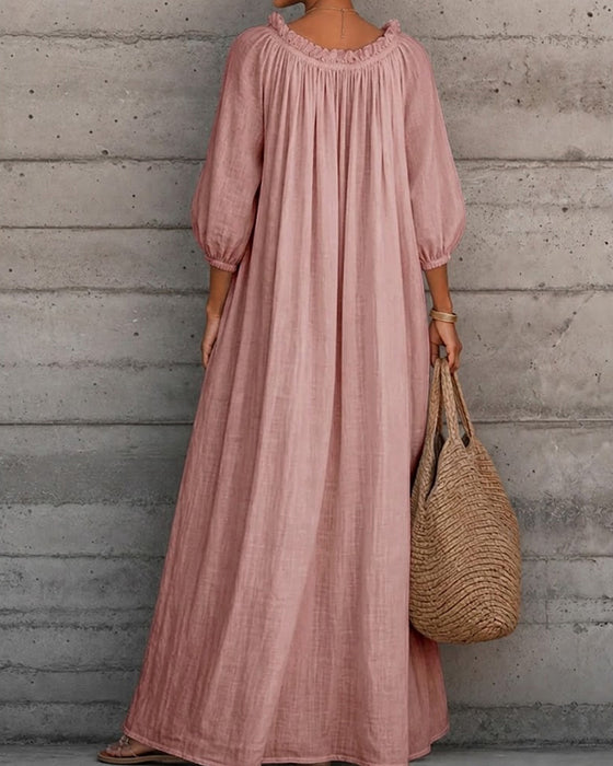 Pure White Bubble Sleeve Full Skirt Maxi Dress