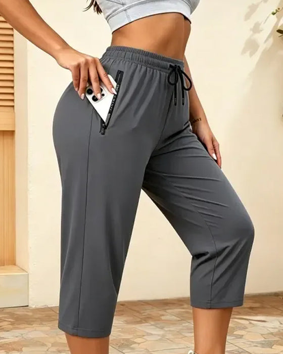 Drawstring Quick Dry Cropped Sports Pants