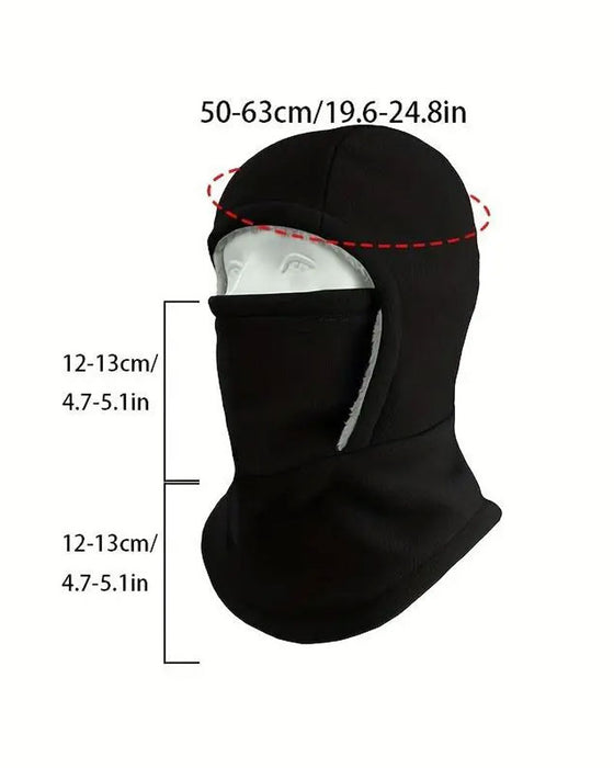 Winter 2 In 1 Hat And Face Mask Windproof Thick Fleece Lining For Outdoor Sports Black