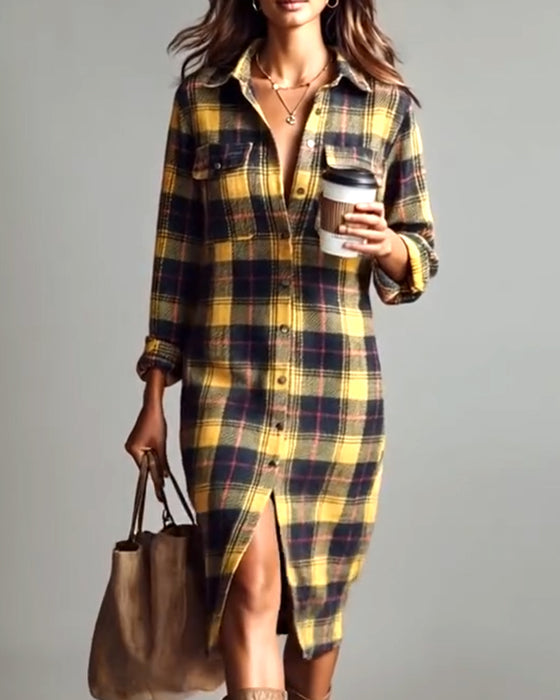 Collared Plaid Shirt Dress
