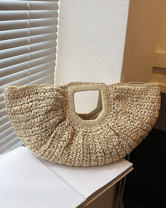 Moon-Shaped Straw Bag