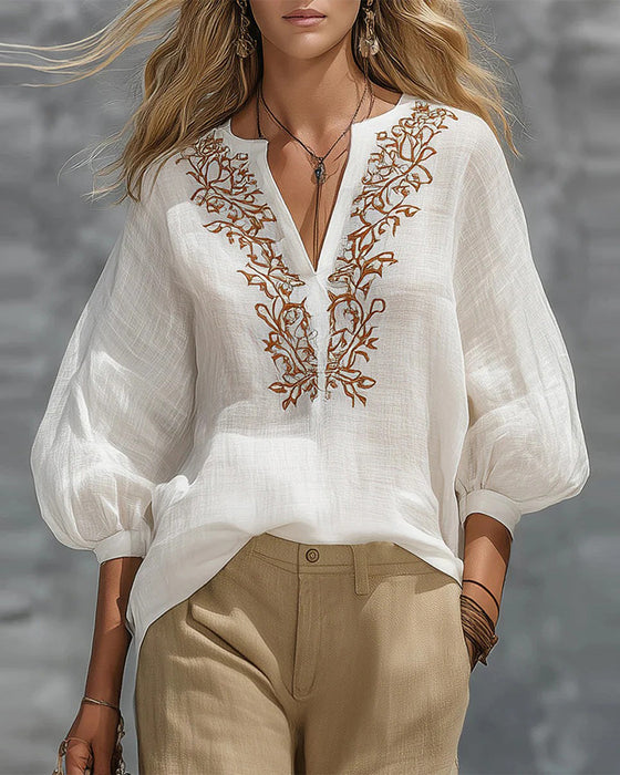 Puff Sleeve Embroidered Blouse