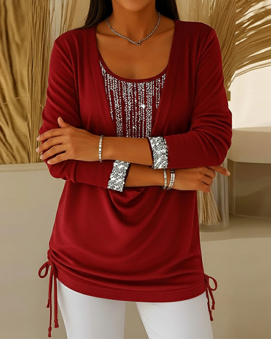 Drop Collar Fine Glitter Fake Two-Piece Top