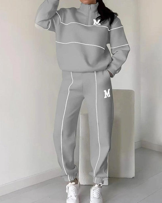 Women's Casual Letter M Long Sleeve Two Piece Set