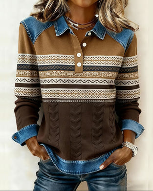 Button-Down Collar Color-Blocked Sweatshirt