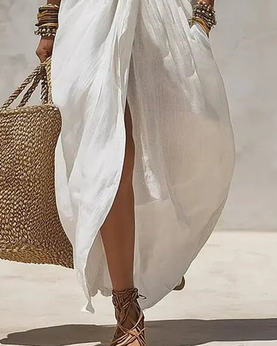 Chic Knot Shirt Long Dress