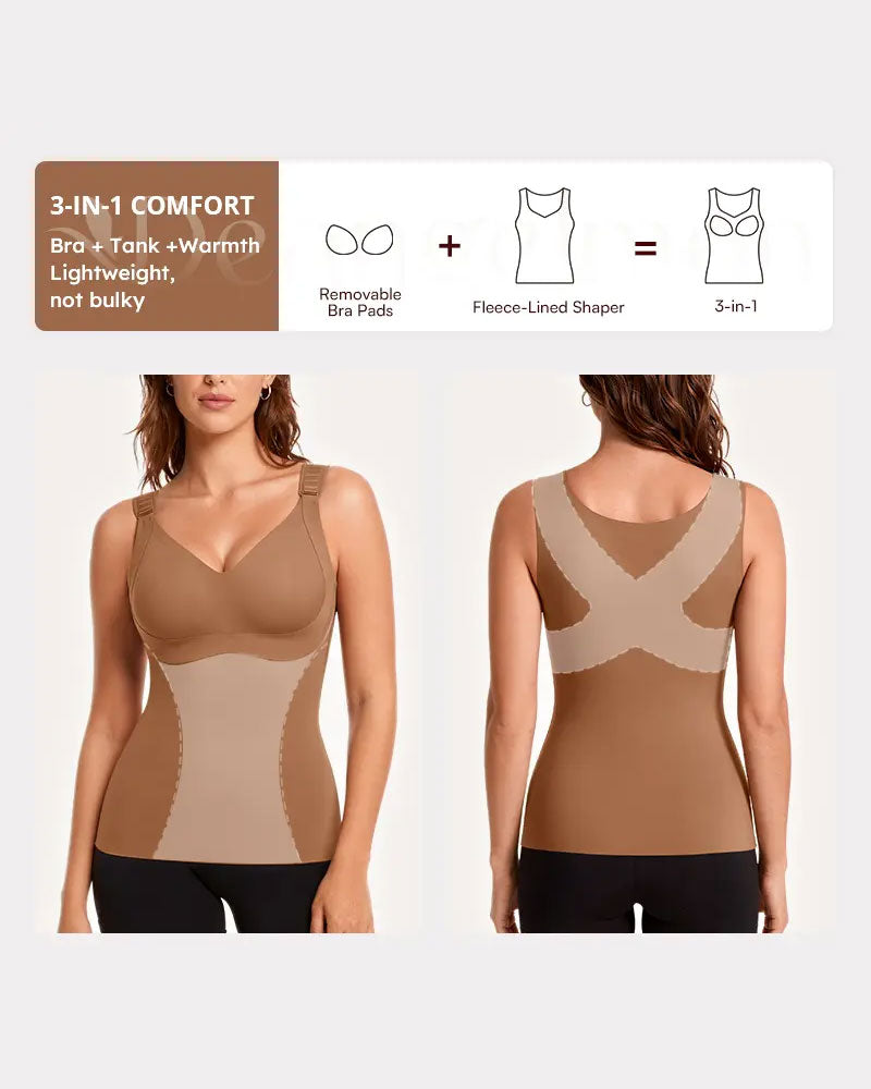 Women's 3-In-1 Light Fitted Soft Thermal Shapewear Built In Bra Tank Top