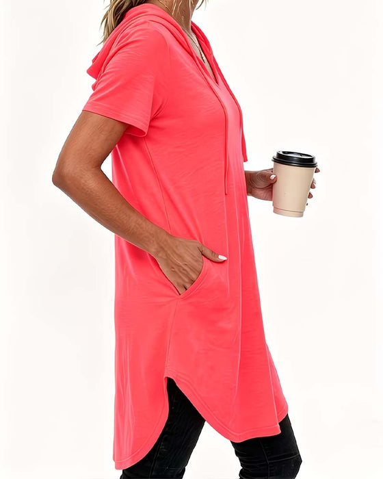 Irregular Side Pocket Drawstring Hooded T-Shirt