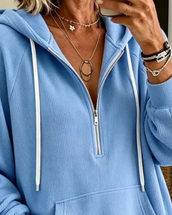 Half Zip Long Sleeve Pocket Hoodie