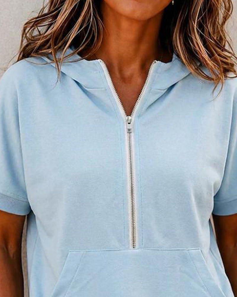 Zip Pocket Short Sleeve Blouse