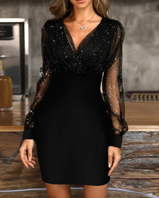 Elegant mesh v-neck dress