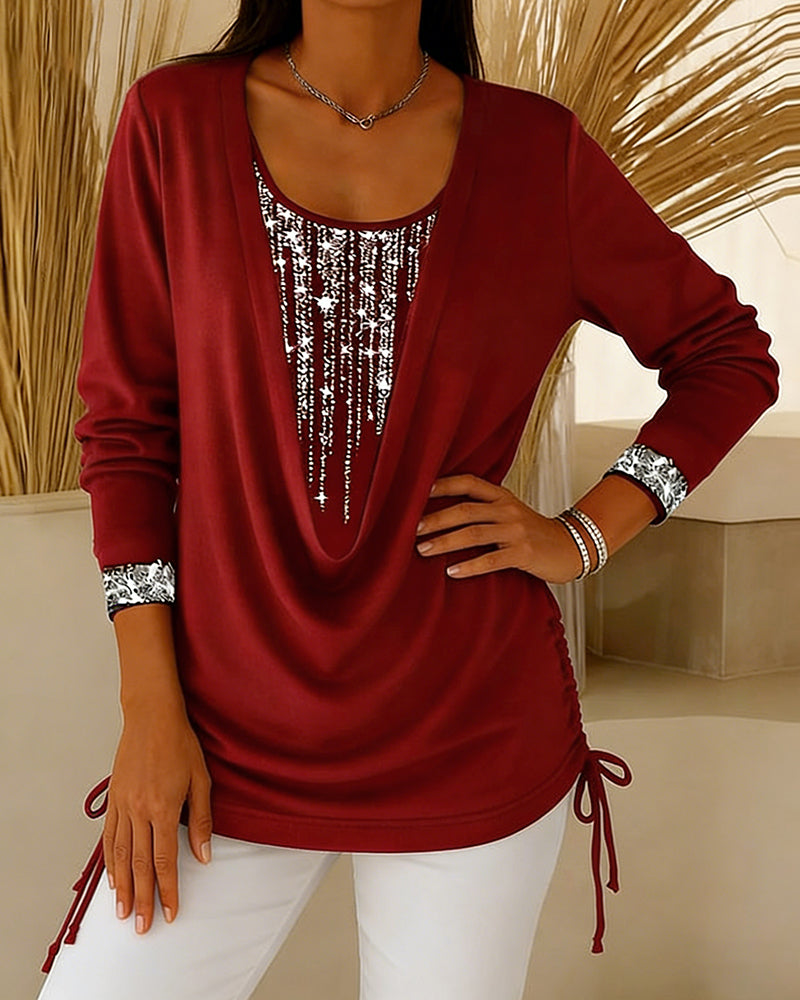 Drop Collar Fine Glitter Fake Two-Piece Top