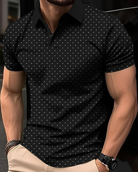 Casual Polo-Collar T-Shirt With Small Polka Dots