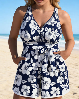 Hibiscus V-Neck Short One-Piece