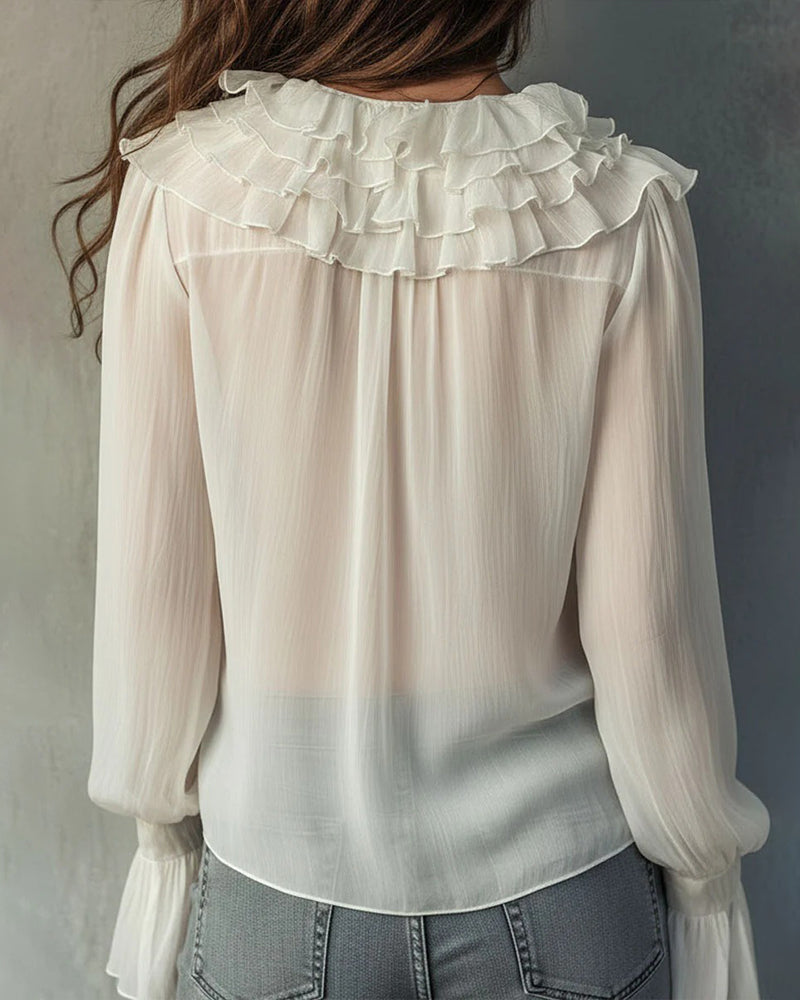Stylish V-Neck Ruffled Blouse