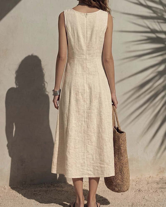 U-Neck Pocket Sleeveless Solid Dress