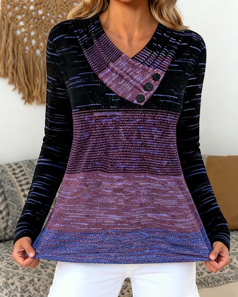 Long-Sleeved Color-Blocked Top