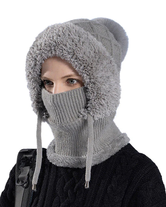 🔥Stylish thick knitted winter hat - with warm face shield and scarf🧣