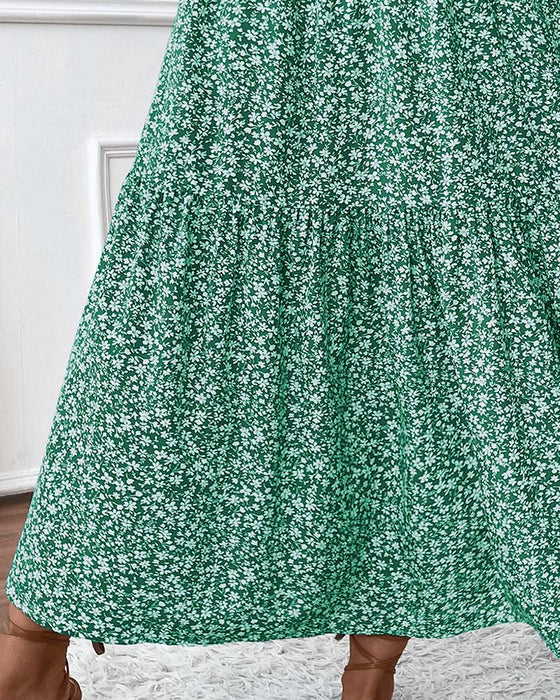 Layered Tiny Flower Print A-Line Long Skirt