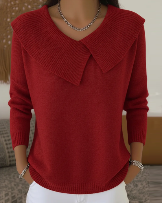 Solid Color Long-Sleeved Baby Doll Collar Jumper