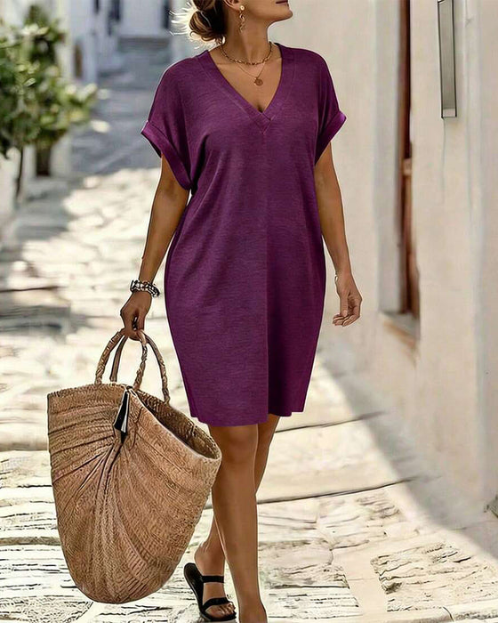 V-Neck Short Sleeve T-Shirt Dress