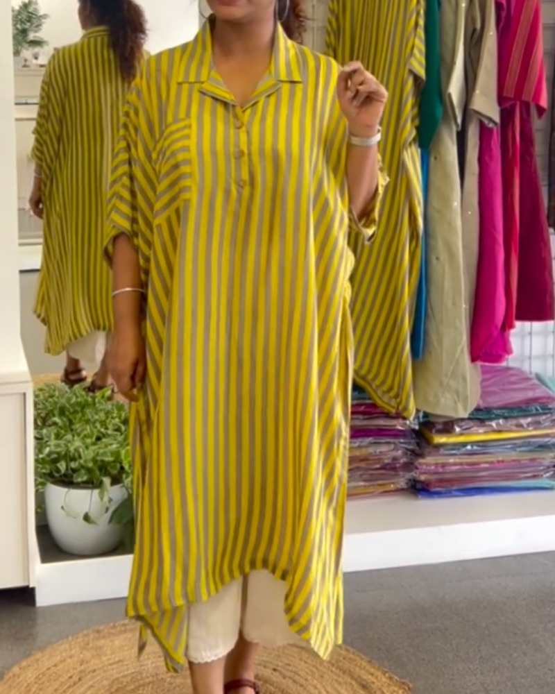 Lapel Loose Striped Shirt Dress