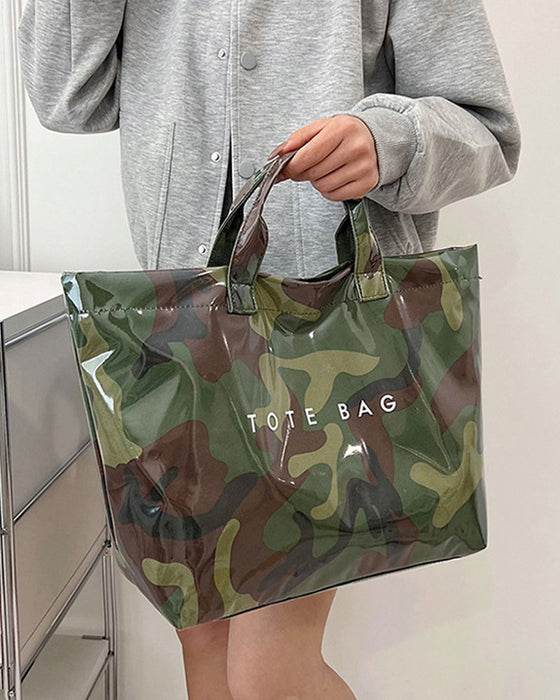 Women's Camo And And Leaf Print Tote Bag