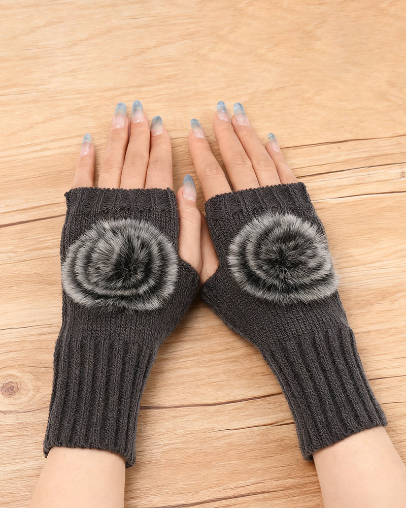 Warm Half-Fingerless Knitted Ball Gloves