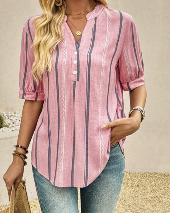 V-Neck Casual Striped Blouse
