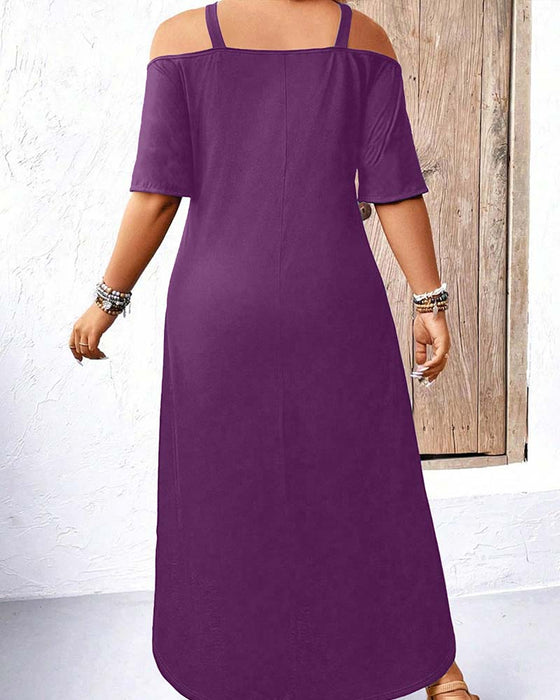 Solid V-Neck Off-Shoulder Long Dress
