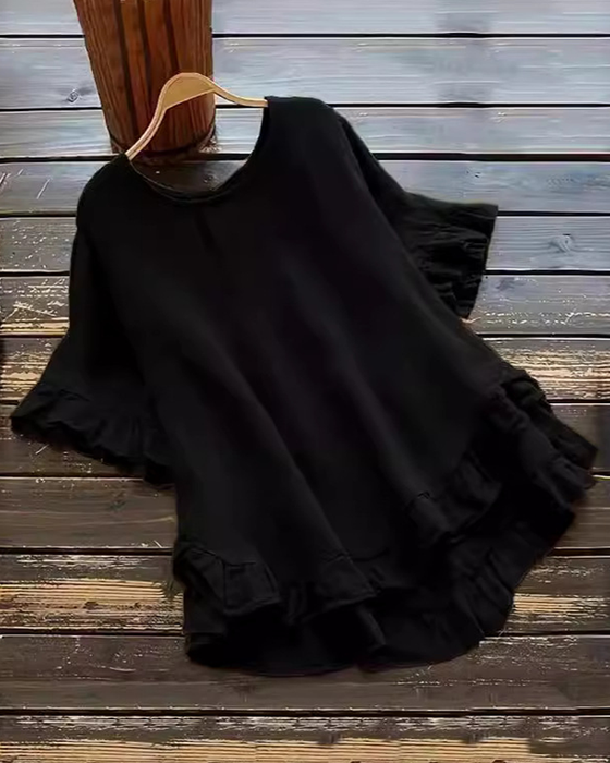 Solid Color Loose Ruffle Top