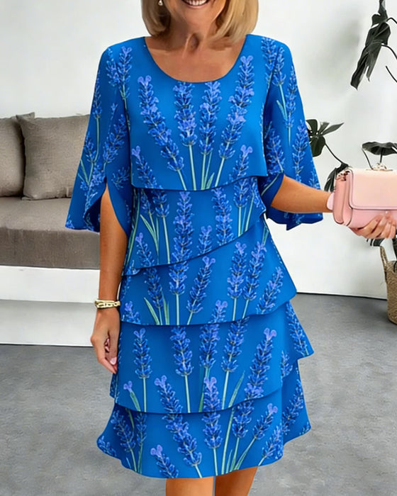 Lavender Print Tiered Dress