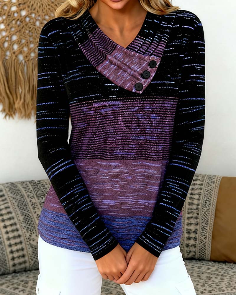 Long-Sleeved Color-Blocked Top