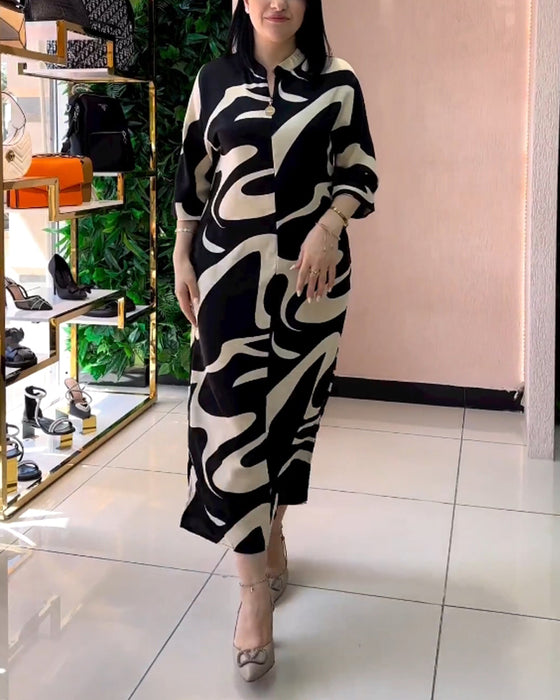 Contrast color casual printed dress