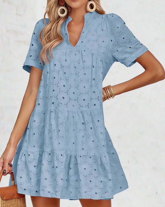 Hollow V-Neck Short-Sleeved Dress