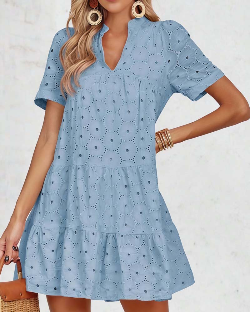 Hollow V-Neck Short-Sleeved Dress
