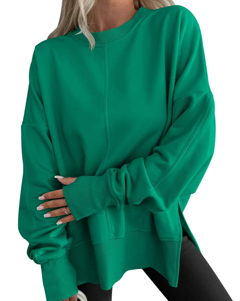 Side Slit Crew Neck Loose Sweatshirt