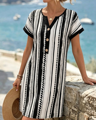 Polka Dot Stripe Button Dress